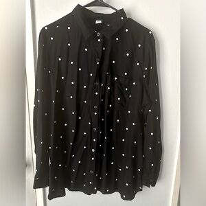 Women’s Old Navy black with white polka dots button up top